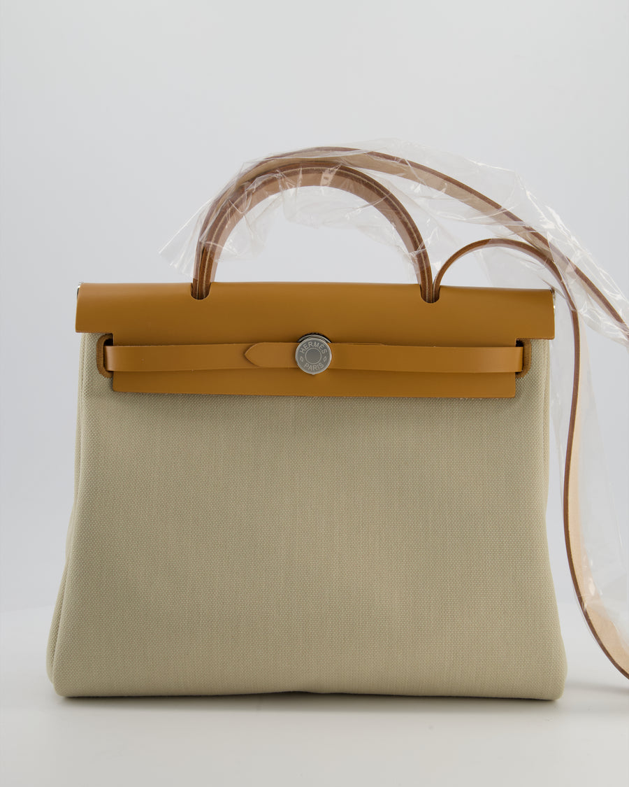 Hermès Herbag 31 Zip Bag in Beton Toile Officier Canvas, Naturel Sable Vache Hunter Leather with Palladium Hardware