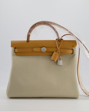 Hermès Herbag 31 Zip Bag in Beton Toile Officier Canvas, Naturel Sable Vache Hunter Leather with Palladium Hardware