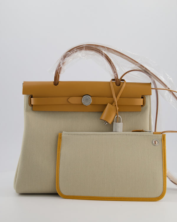 Hermès Herbag 31 Zip Bag in Beton Toile Officier Canvas, Naturel Sable Vache Hunter Leather with Palladium Hardware