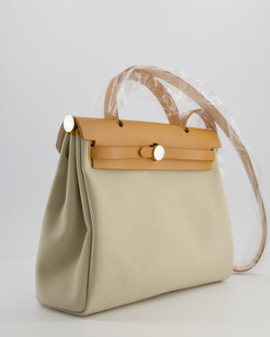 Hermès Herbag 31 Zip Bag in Beton Toile Officier Canvas, Naturel Sable Vache Hunter Leather with Palladium Hardware