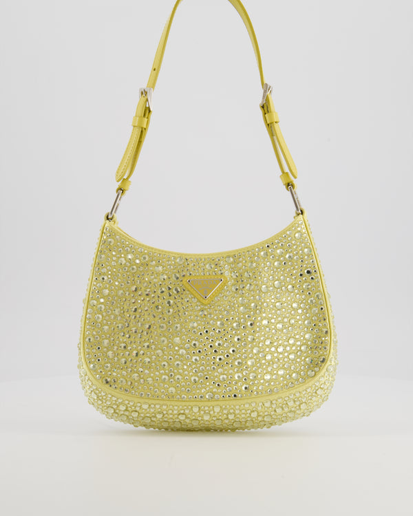 *HOT* Prada Yellow Satin Crystal Cleo Bag with Silver Hardware