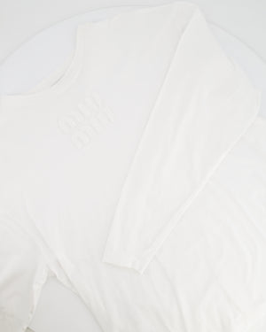 Miu Miu White Long Sleeve Top with Stitched Logo Detail Size M (UK 10) RRP £670