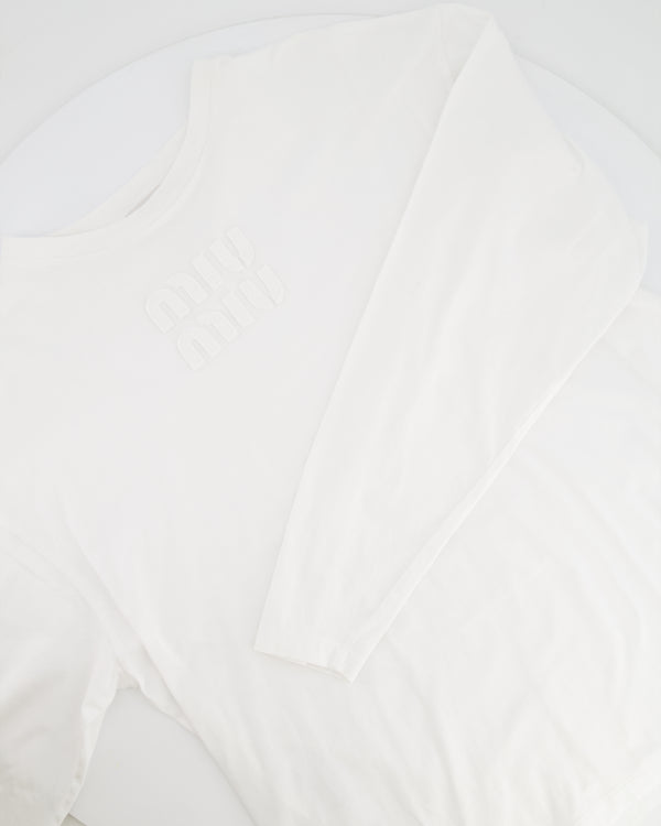 Miu Miu White Long Sleeve Top with Stitched Logo Detail Size M (UK 10) RRP £670