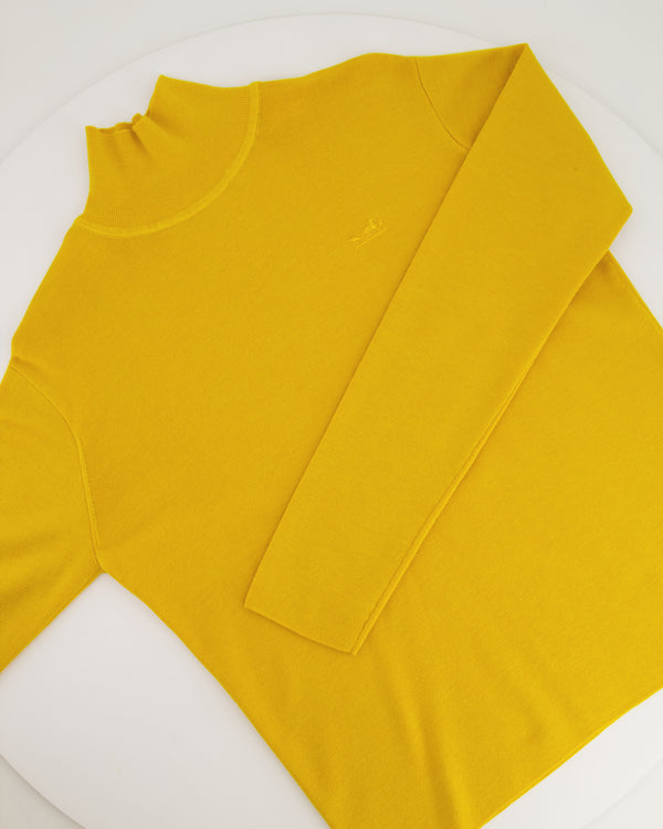 Hermès Yellow Silk and Cashmere High Neck Jumper with Embroidered Logo Size FR 34 (UK 6)