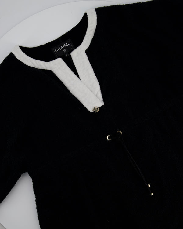 Chanel 23/M Black Terry Coco Beach Mini Cover Up Dress with CC Logo detail FR 36 (UK 8)
