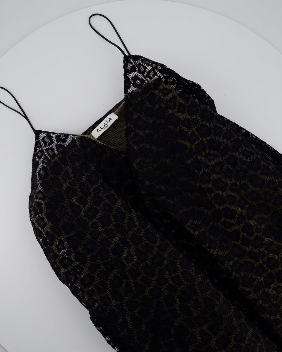 Alaïa Black Leopard Printed Textured Long-Sleeve Midi Dress Size FR 36 (UK 8)