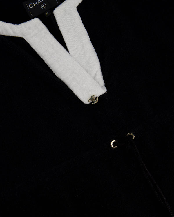 Chanel 23/M Black Terry Coco Beach Mini Cover Up Dress with CC Logo detail FR 36 (UK 8)