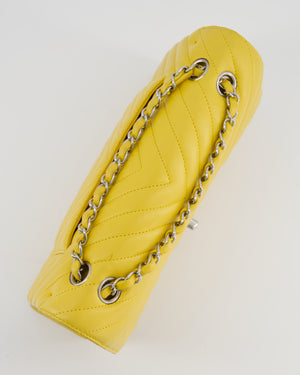 Chanel Yellow Chevron Medium Classic Double Flap Bag in Lambskin with Silver Hardware