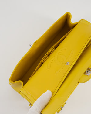 Chanel Yellow Chevron Medium Classic Double Flap Bag in Lambskin with Silver Hardware