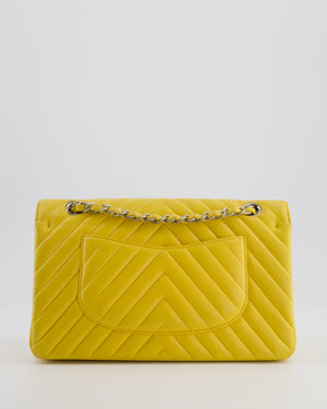 Chanel Yellow Chevron Medium Classic Double Flap Bag in Lambskin with Silver Hardware
