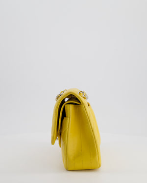 Chanel Yellow Chevron Medium Classic Double Flap Bag in Lambskin with Silver Hardware