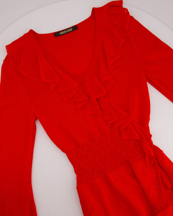 Roberto Cavalli Red Long Sleeve Ruched Midi Dress Size IT 38 (UK 6)