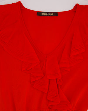 Roberto Cavalli Red Long Sleeve Ruched Midi Dress Size IT 38 (UK 6)