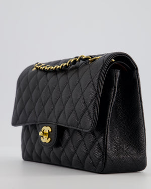Chanel Black Classic Medium Double Flap Bag in Caviar Leather with Gold Hardware