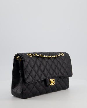 Chanel Black Classic Medium Double Flap Bag in Caviar Leather with Gold Hardware