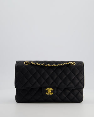 Chanel Black Classic Medium Double Flap Bag in Caviar Leather with Gold Hardware
