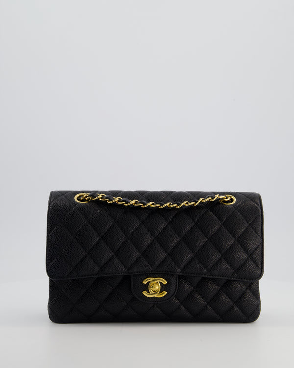 Chanel Black Classic Medium Double Flap Bag in Caviar Leather with Gold Hardware