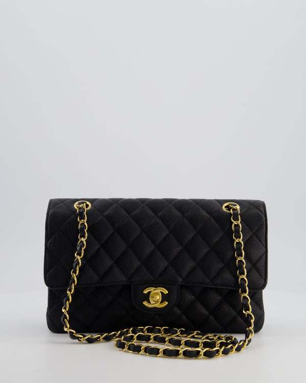 Chanel Black Classic Medium Double Flap Bag in Caviar Leather with Gold Hardware