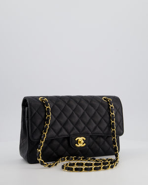 Chanel Black Classic Medium Double Flap Bag in Caviar Leather with Gold Hardware