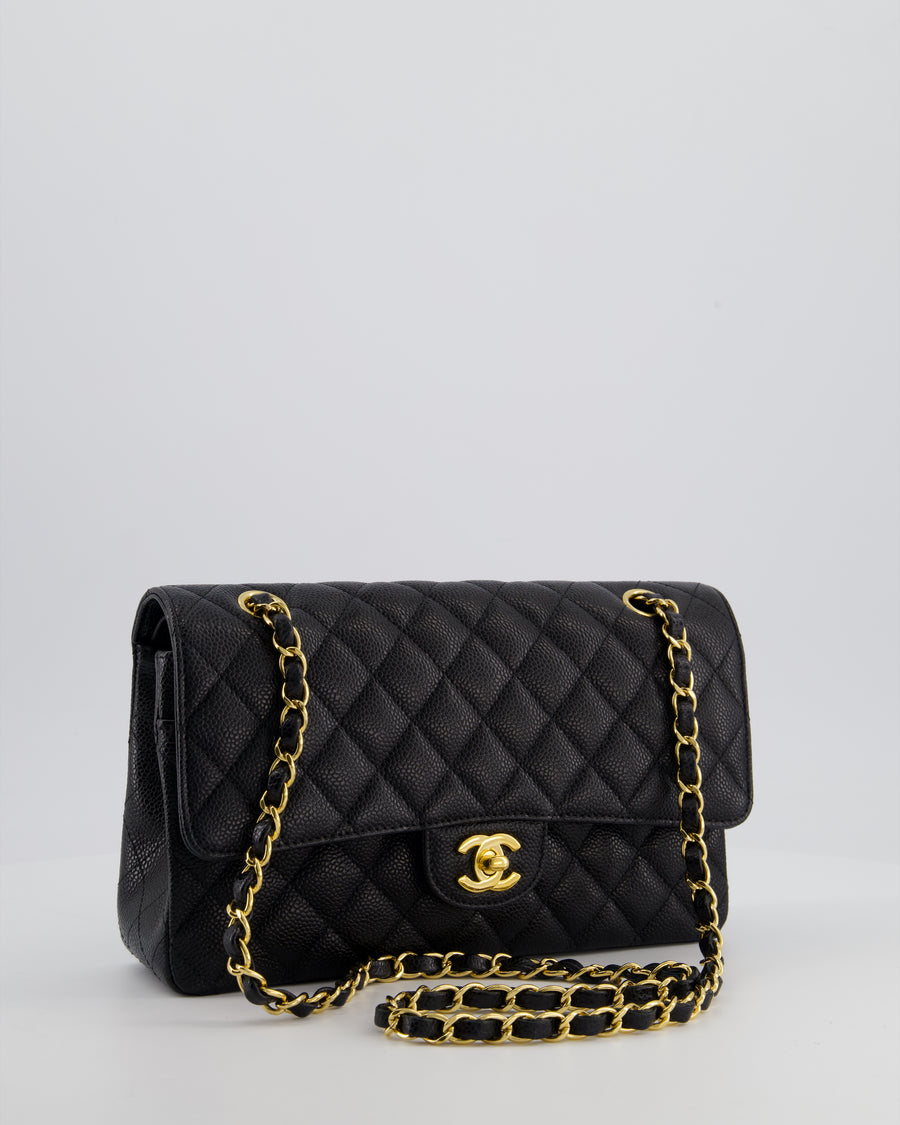 Chanel Black Classic Medium Double Flap Bag in Caviar Leather with Gold Hardware