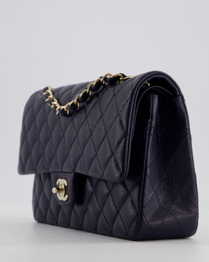 Chanel Navy Classic Medium Double Flap Bag in Caviar Leather with Champagne Gold Hardware