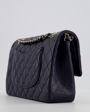 Chanel Navy Classic Medium Double Flap Bag in Caviar Leather with Champagne Gold Hardware