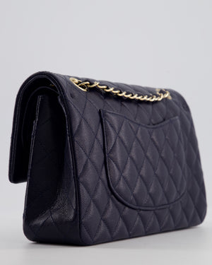 Chanel Navy Classic Medium Double Flap Bag in Caviar Leather with Champagne Gold Hardware