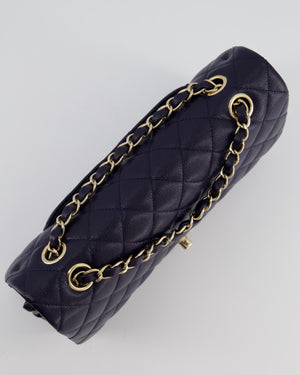 Chanel Navy Classic Medium Double Flap Bag in Caviar Leather with Champagne Gold Hardware