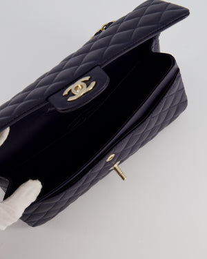 Chanel Navy Classic Medium Double Flap Bag in Caviar Leather with Champagne Gold Hardware