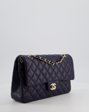 Chanel Navy Classic Medium Double Flap Bag in Caviar Leather with Champagne Gold Hardware