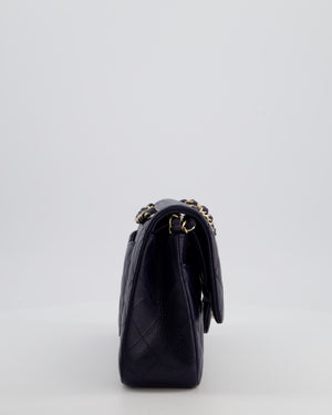 Chanel Navy Classic Medium Double Flap Bag in Caviar Leather with Champagne Gold Hardware
