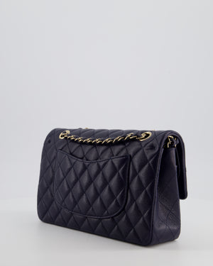 Chanel Navy Classic Medium Double Flap Bag in Caviar Leather with Champagne Gold Hardware