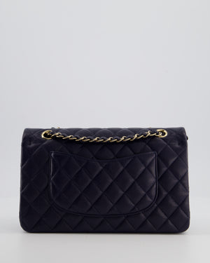 Chanel Navy Classic Medium Double Flap Bag in Caviar Leather with Champagne Gold Hardware