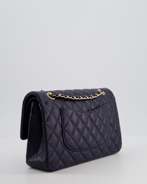 Chanel Navy Classic Medium Double Flap Bag in Caviar Leather with Champagne Gold Hardware