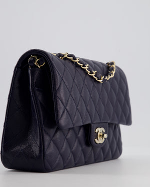 Chanel Navy Classic Medium Double Flap Bag in Caviar Leather with Champagne Gold Hardware
