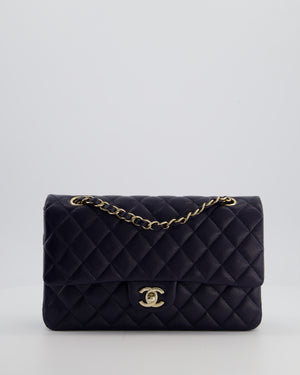 Chanel Navy Classic Medium Double Flap Bag in Caviar Leather with Champagne Gold Hardware