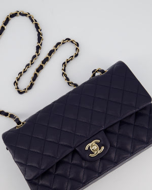 Chanel Navy Classic Medium Double Flap Bag in Caviar Leather with Champagne Gold Hardware