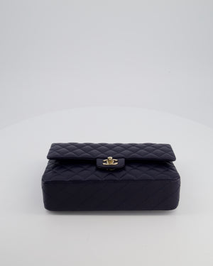 Chanel Navy Classic Medium Double Flap Bag in Caviar Leather with Champagne Gold Hardware