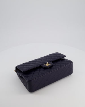Chanel Navy Classic Medium Double Flap Bag in Caviar Leather with Champagne Gold Hardware