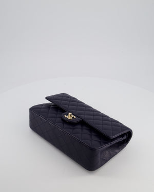 Chanel Navy Classic Medium Double Flap Bag in Caviar Leather with Champagne Gold Hardware