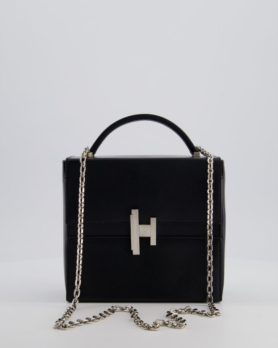 *FIRE PRICE* Hermès Cinhetic Box Bag in Noir Chevrè Chamkila Leather with Palladium Hardware