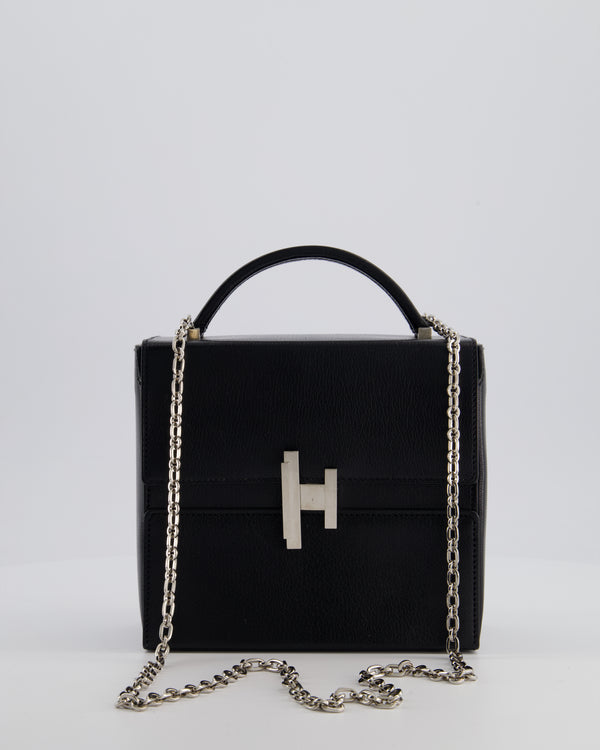 *FIRE PRICE* Hermès Cinhetic Box Bag in Noir Chevrè Chamkila Leather with Palladium Hardware