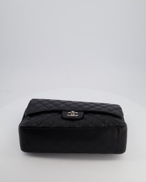 Chanel Black Maxi Classic Single Flap Bag in Lambskin Leather with Silver Hardware