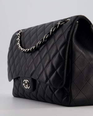 Chanel Black Maxi Classic Single Flap Bag in Lambskin Leather with Silver Hardware