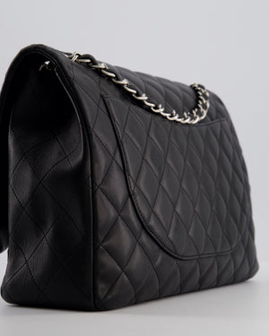 Chanel Black Maxi Classic Single Flap Bag in Lambskin Leather with Silver Hardware