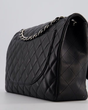 Chanel Black Maxi Classic Single Flap Bag in Lambskin Leather with Silver Hardware