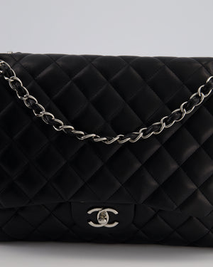 Chanel Black Maxi Classic Single Flap Bag in Lambskin Leather with Silver Hardware
