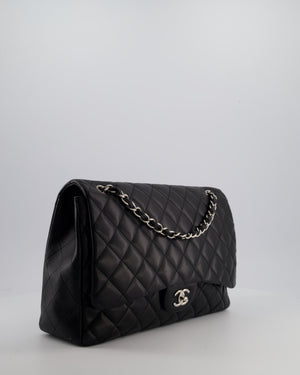 Chanel Black Maxi Classic Single Flap Bag in Lambskin Leather with Silver Hardware