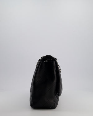 Chanel Black Maxi Classic Single Flap Bag in Lambskin Leather with Silver Hardware