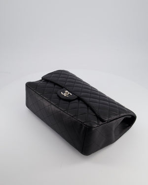 Chanel Black Maxi Classic Single Flap Bag in Lambskin Leather with Silver Hardware